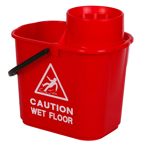 Bucket with Wringer & Wet Floor Warning